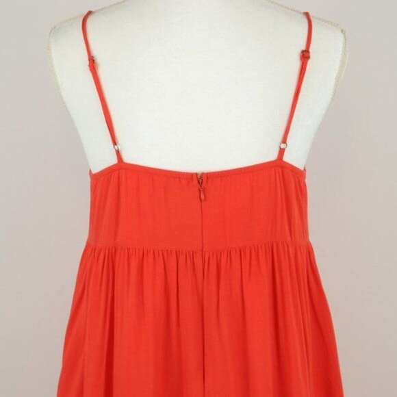 Entro Women's Large Orange Woven Spaghetti Strap Lace Trim Mini Sun Dress - Picture 4 of 7